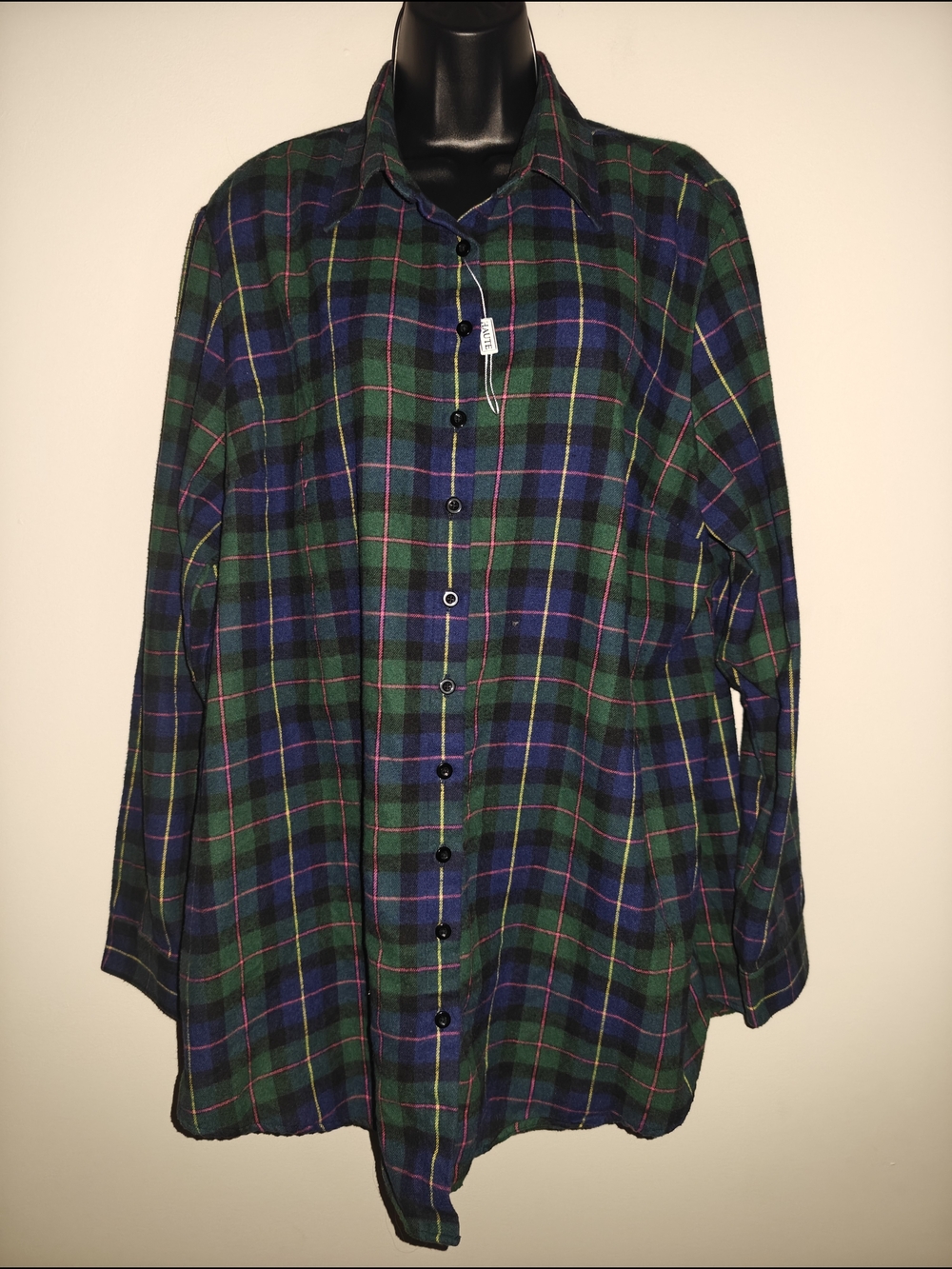 Women's Haute Plaid Long-Sleeve Button-Up Shirt in Green, Blue, Red, and Yellow